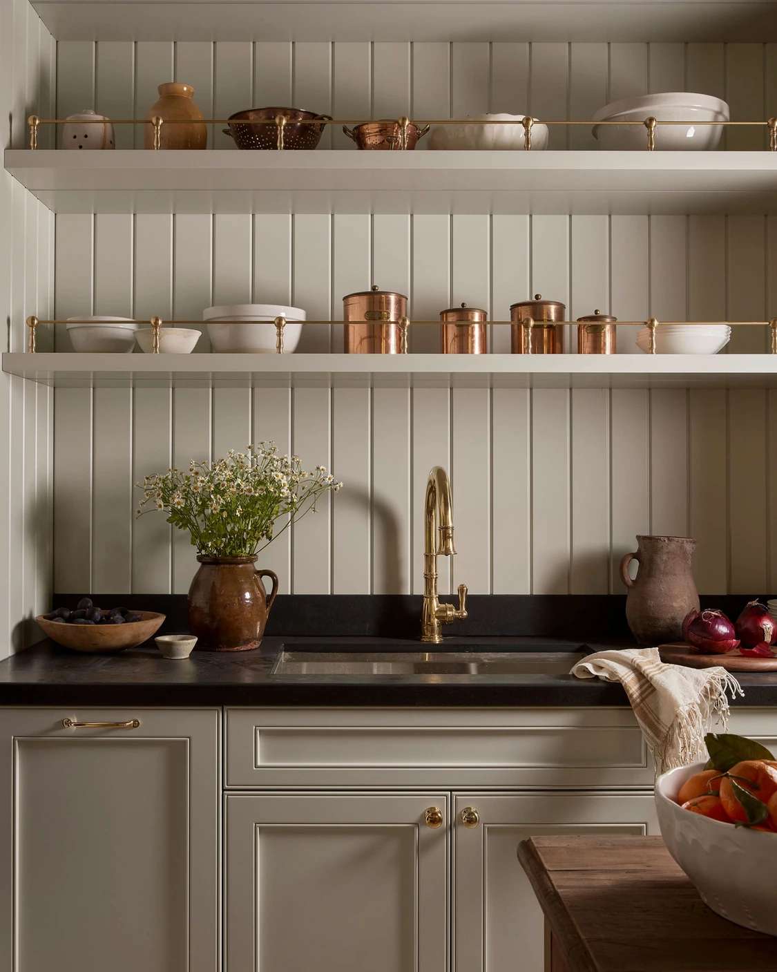 beige shiplap backsplash