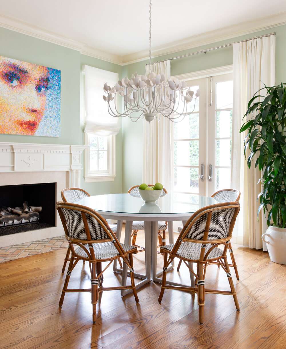 dining room with matching curtains and window shades