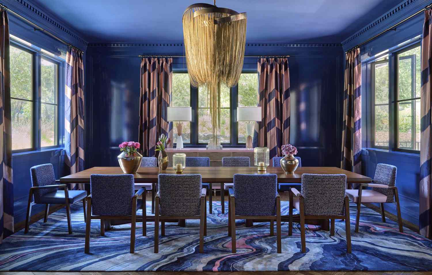 bold pink dining room curtains