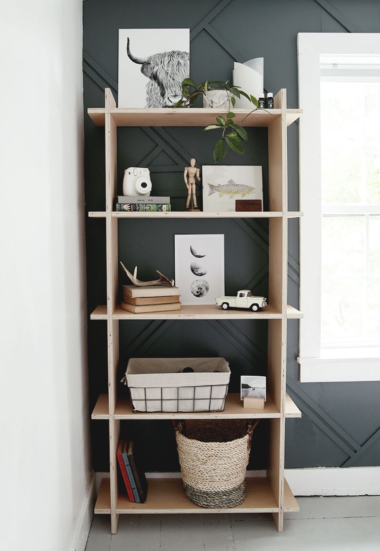 diy plywood bokhylla