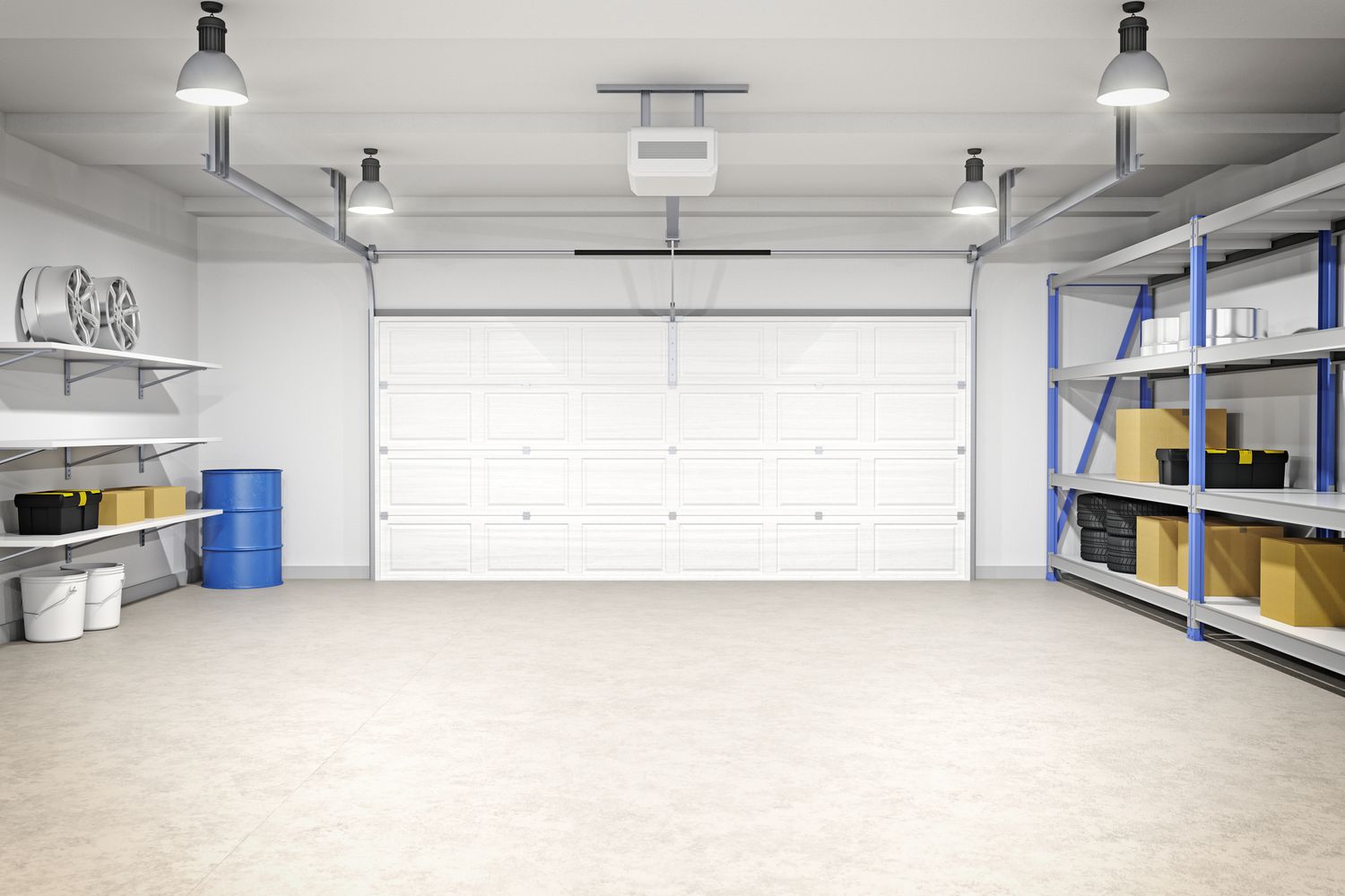 Garage med flera pendellampor
