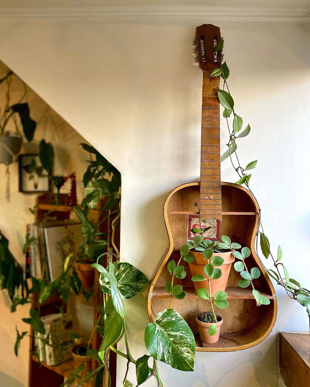 gitarr omgjord till växthylla
