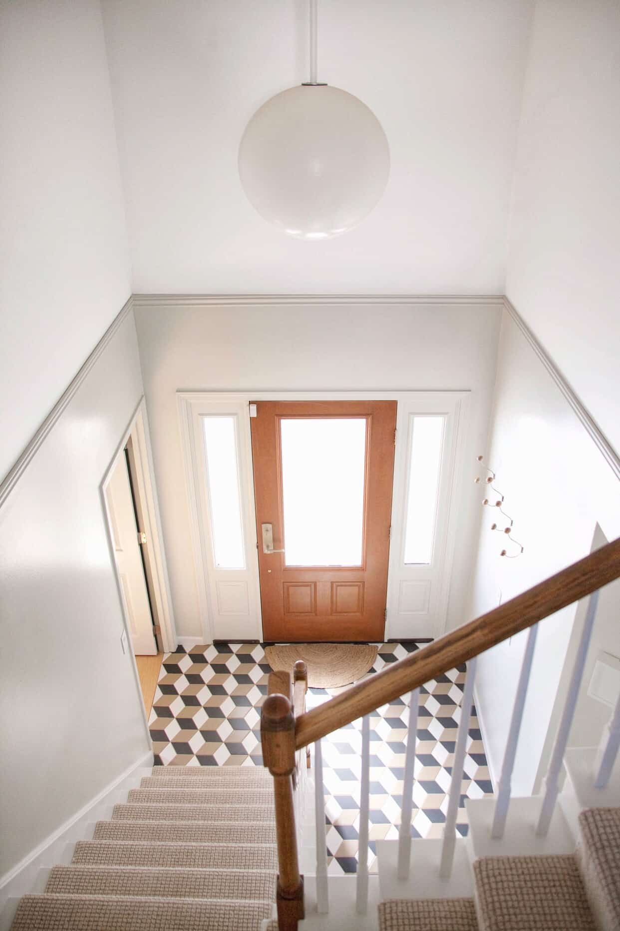 beige rutmönstrad trapplöpare