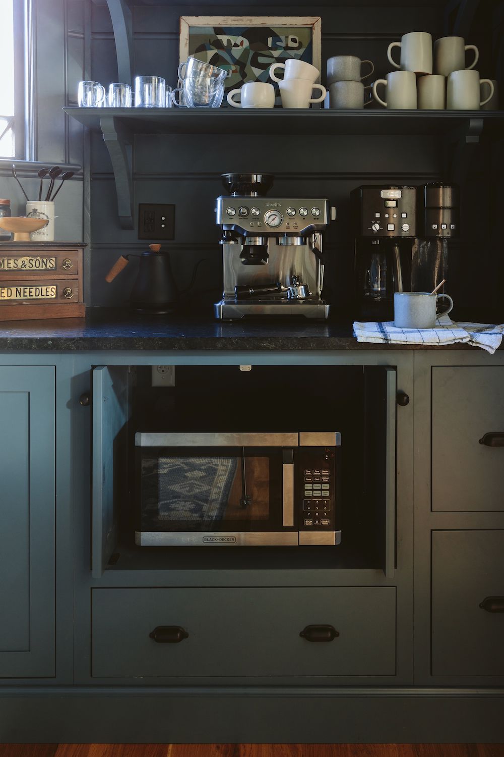 microwave cabinet in kitchen pantry