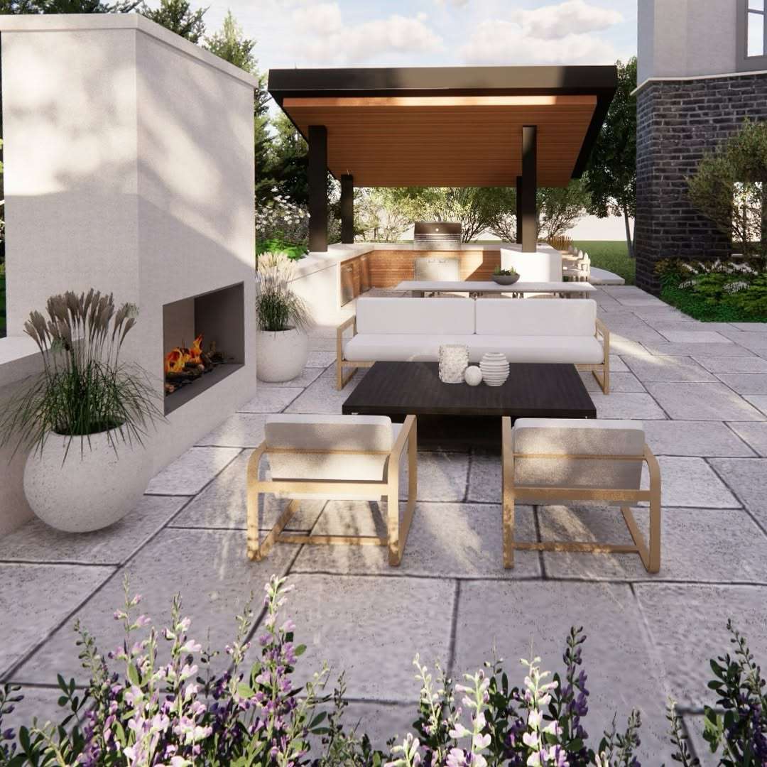 outdoor kitchen and sitting area