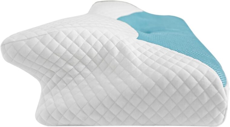 HOMCA Cervical Kudde Memory Foam Kudde Kontur Ortopedisk Nackkudde för sidosömn Rygg och Magsömma, Ergonomiskt huvudstöd Kudde med Tvättbart örngott (Blå, 60 x 35 x 8/12 cm) - Bild 3