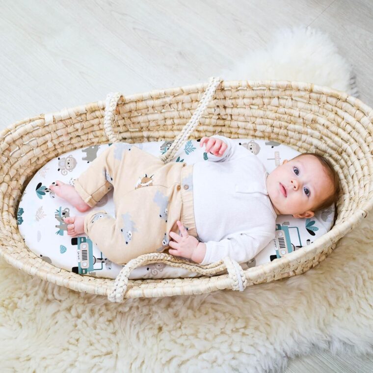 Barnvagnslakan barn resårslakan 3-pack: Set om 3: 75 x 35 cm- 2x lakan + 1x vattentätt madrasskydd - Spjälsängstillbehör för barnsäng, sidovagn babysäng Afrika och salvia färg - Bild 6