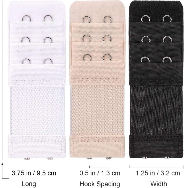 6 stycken bh-förlängning, 2 krokar, witbicg bh förlängning 2 krokar 3 rader bh förlängning dm mjukt, bekvämt elastiskt band för kvinnor (svart, vit, hudfärg) - Bild 2
