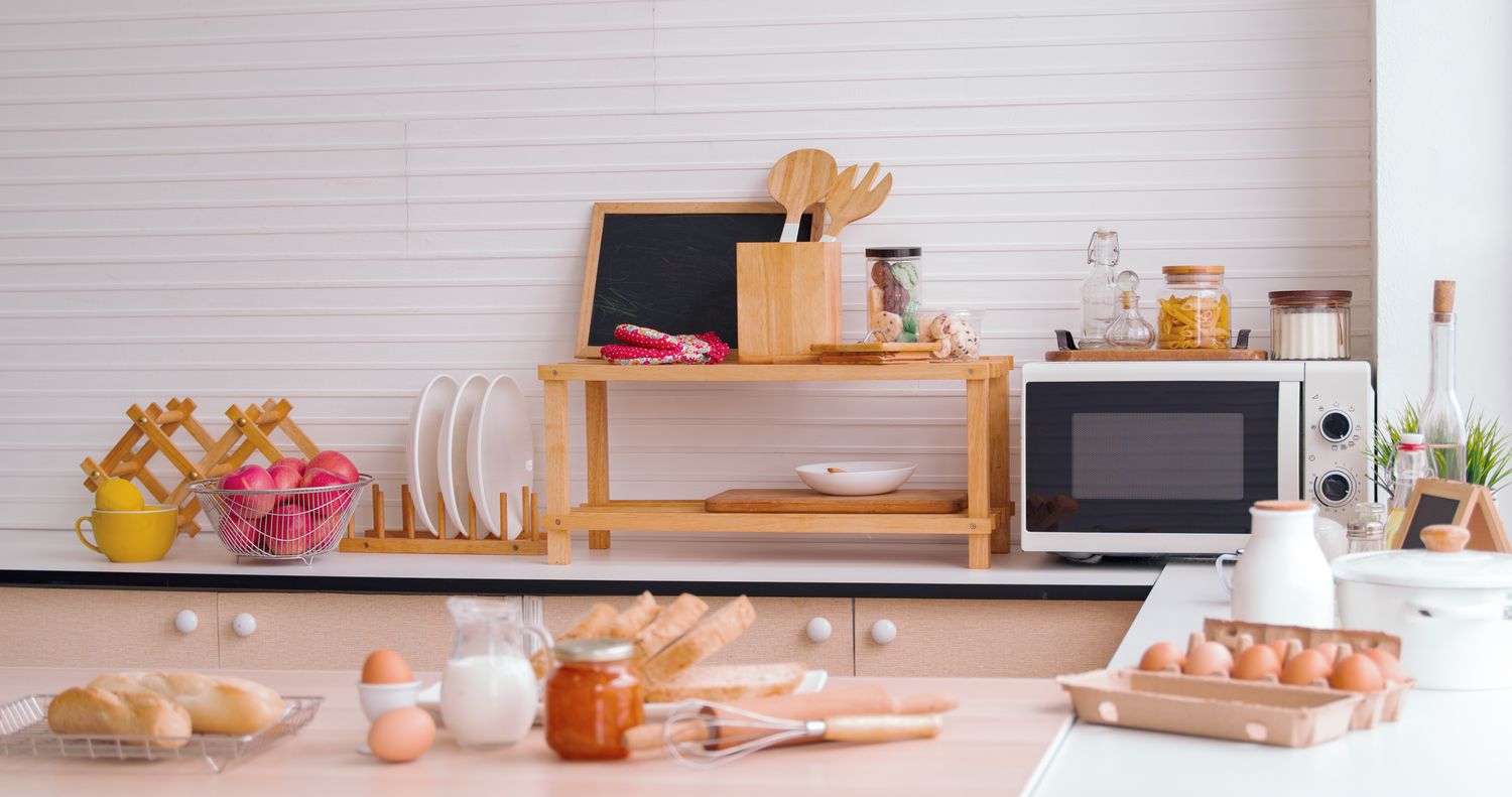 Shelf riser on kitchen counter