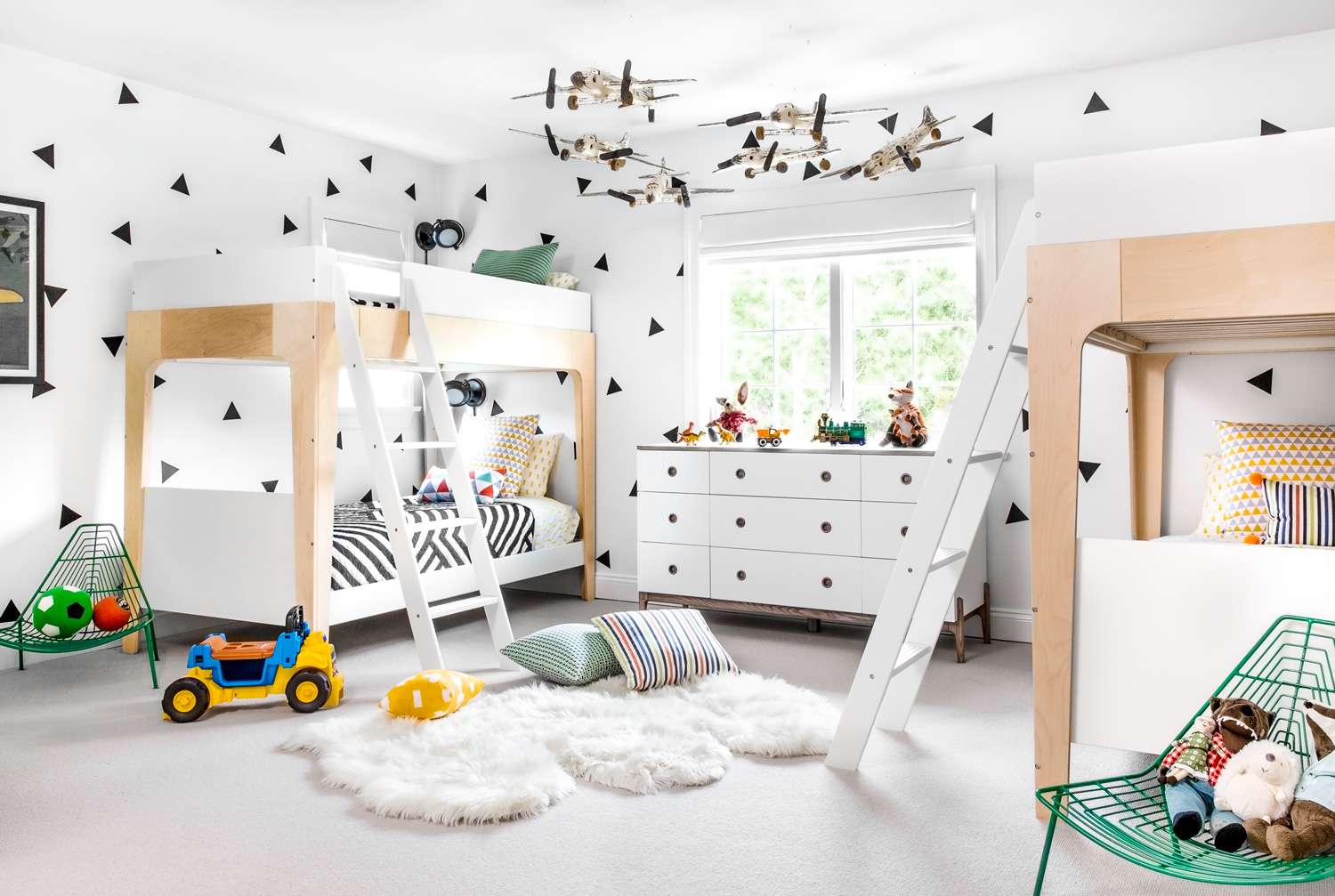 scandi-style black-and-white child's bedroom