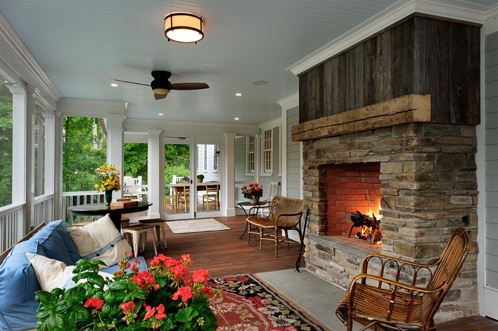 rustic porch with haint blue ceilings