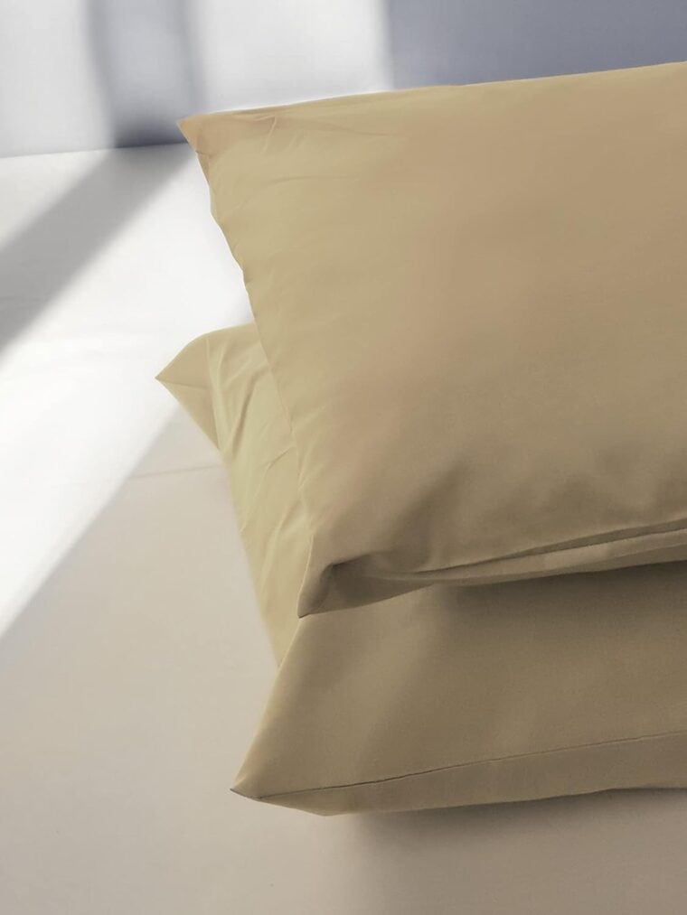 Par av örngott 100% ren bomull 40x70 CM, set om 2 sängkuddsöverdrag tillverkade i Italien, kuvertstängning, enfärgade, standardstorlek Beige - Bild 4