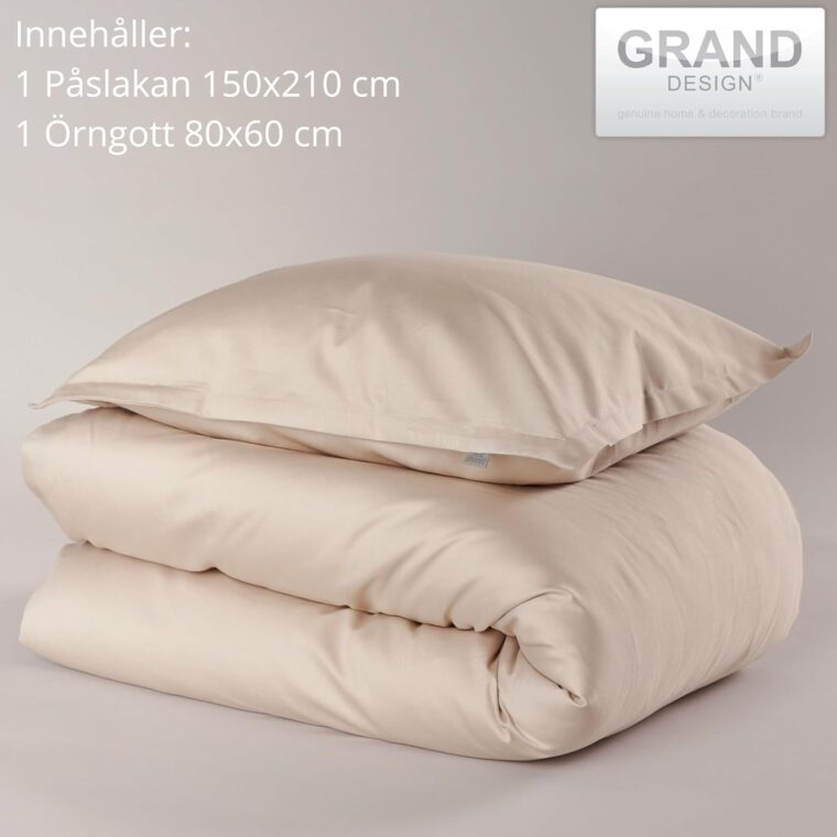Grand Design Bäddset I Bommullssatin 300 Trådar Mjukt Och Skönt Påslakanset (Nougat, 150x210+50x60) - Bild 3