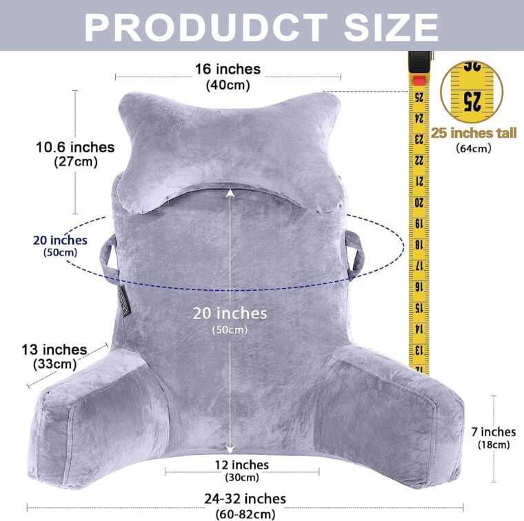 SLIGUY Läskudde, extra stor, 78,7 cm, med nackstöd och avtagbara armstöd, för vuxna, för att läsa, koppla av, grå - Bild 5