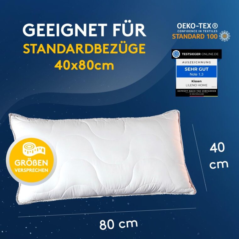 LILENO HOME Kudde 40 x 80 - kudde 40 x 80, perfekt för täcke 135 x 200 cm - sängkudde 40 x 80, koksäker upp till 95 °C och med antibakteriell utrustning - allergiker kudde som kudde 40 x 80 - Bild 4