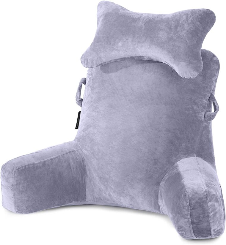 SLIGUY Läskudde, extra stor, 78,7 cm, med nackstöd och avtagbara armstöd, för vuxna, för att läsa, koppla av, grå