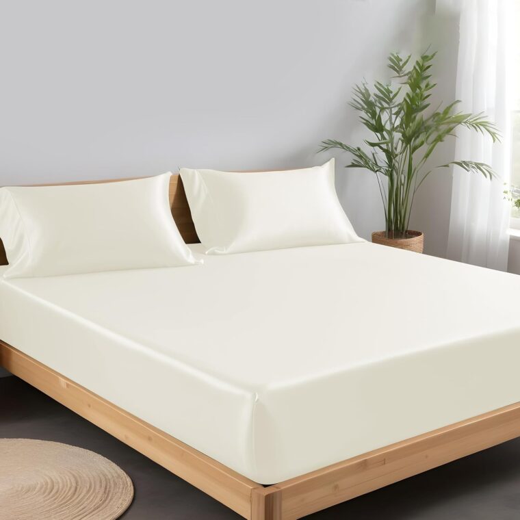 LINENWALAS dra-på-lakan i organiskt bambu – 100 % naturligt mjukaste coolaste sängkläder (kung, elfenben) - Bild 2