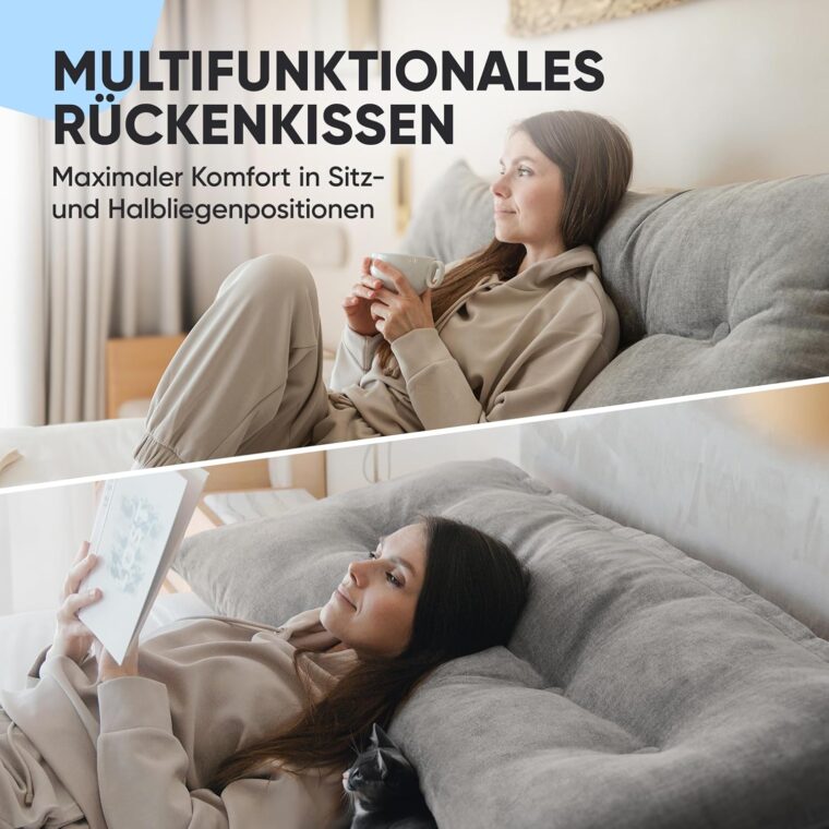Björn&Schiller Ljusgrå ryggkudde, 70 cm, läskudde för säng och soffa, triangelkudde, ländryggskudde för säng, stor sänggavelkudde, med tvättbart överdrag - Bild 7