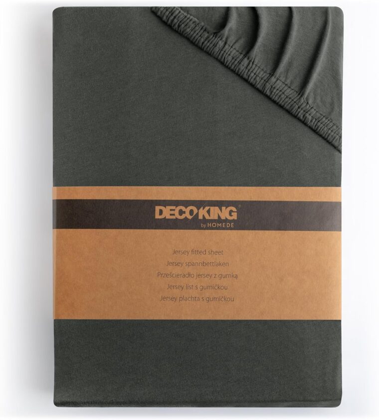 DecoKing Dra-på-lakan Spännlakan 100% bomull Jersey boxhoppbädd Antracit 80x200-90x200 Amber