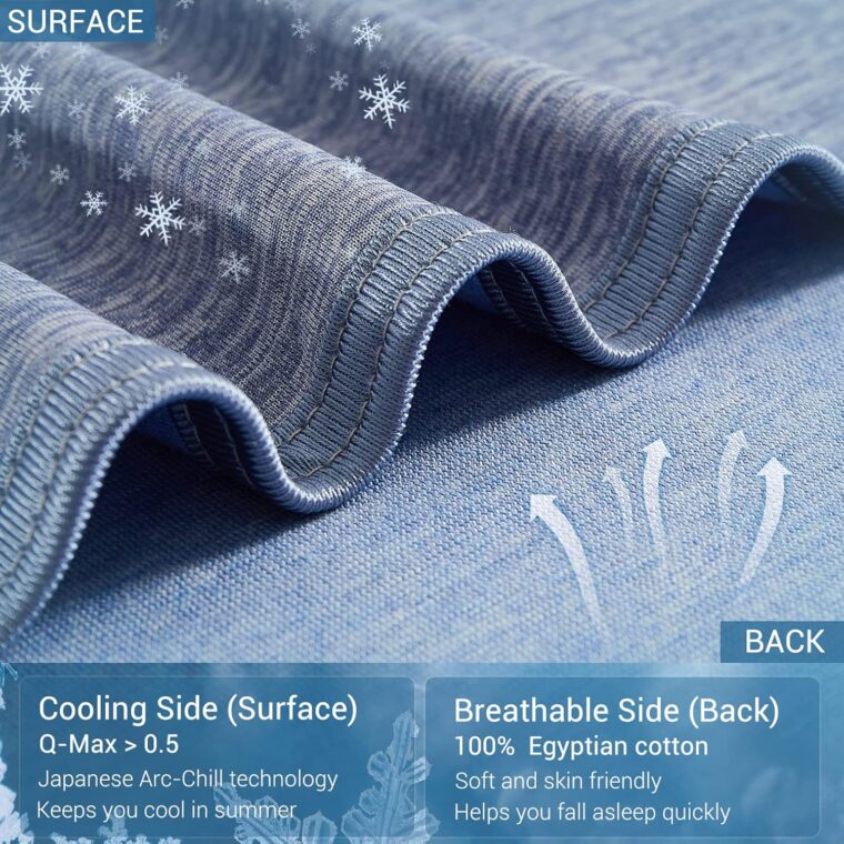 Marchpower Arc-chill® Bomullskyltäcke, senaste Cool-to-Touch-teknik, Lätta svala filtar för hett sovande nattvett Andas hela säsongsfiltet Q-MAX> 0.4 - Blå, 130 * 170cm - Bild 3
