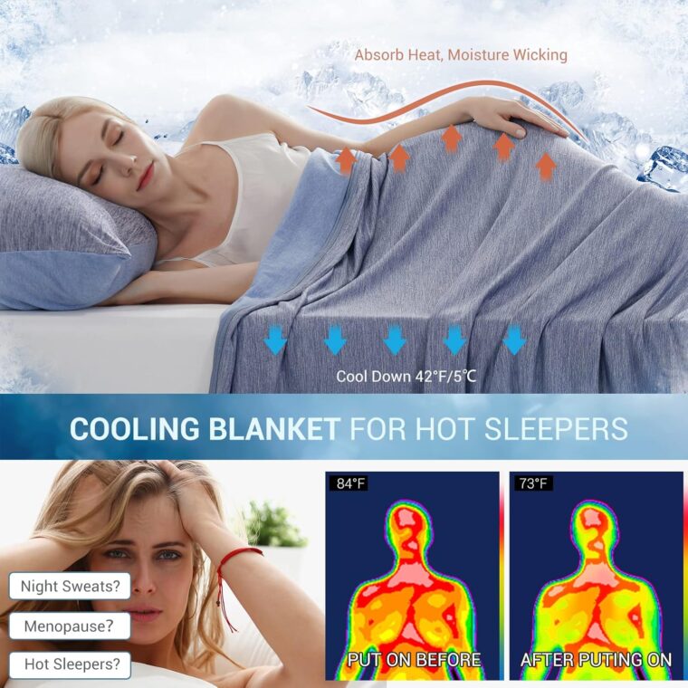 Marchpower Arc-chill® Bomullskyltäcke, senaste Cool-to-Touch-teknik, Lätta svala filtar för hett sovande nattvett Andas hela säsongsfiltet Q-MAX> 0.4 - Blå, 130 * 170cm - Bild 2