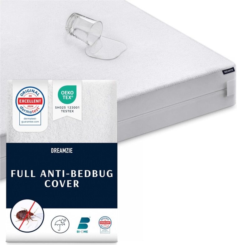 Dreamzie Madrass Protector 140x190x25 cm Antikvalster och vägglöss - Heltäckande 140x190 cm med dragkedja för allergier - Vattentät, Bi-Ome och Oeko-Tex