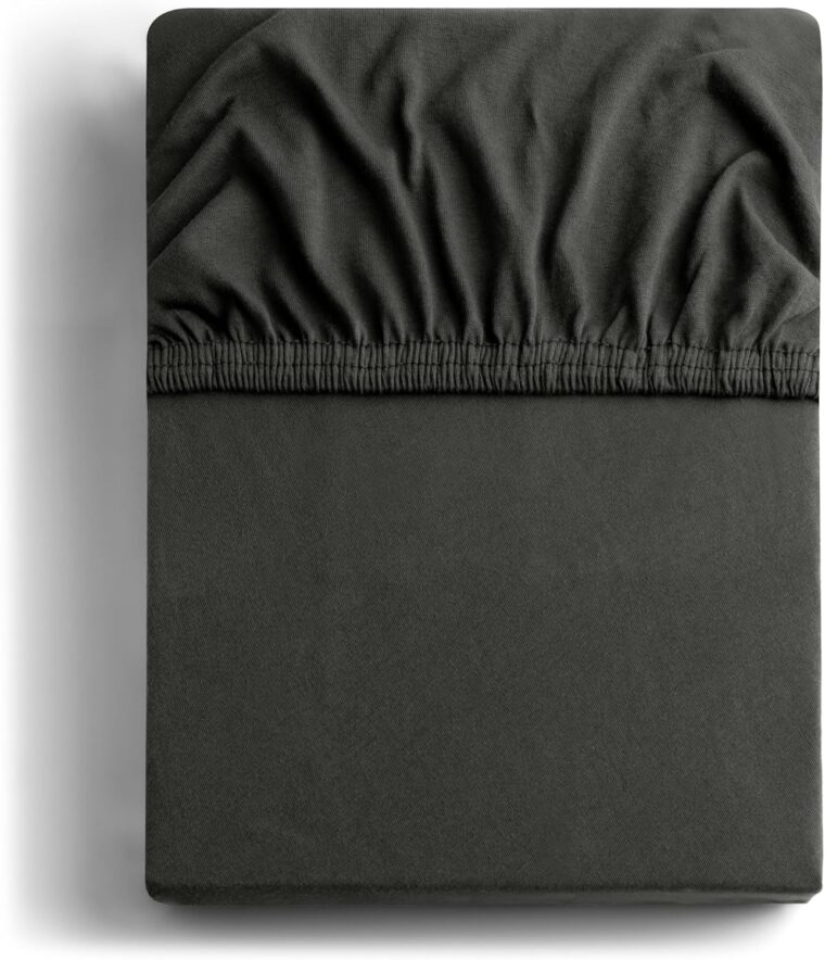 DecoKing Dra-på-lakan Spännlakan 100% bomull Jersey boxhoppbädd Antracit 80x200-90x200 Amber - Bild 2