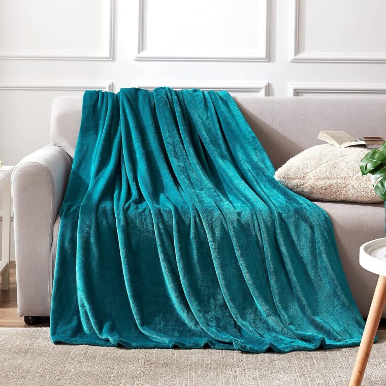 EHEYCIGA Fleecefilt blågrön filt för soffor fluffig mjuk varm filt för sängbäddsoffor fåtöljer, passar hela säsongen, resor/singel, 130 x 165 cm - Bild 9